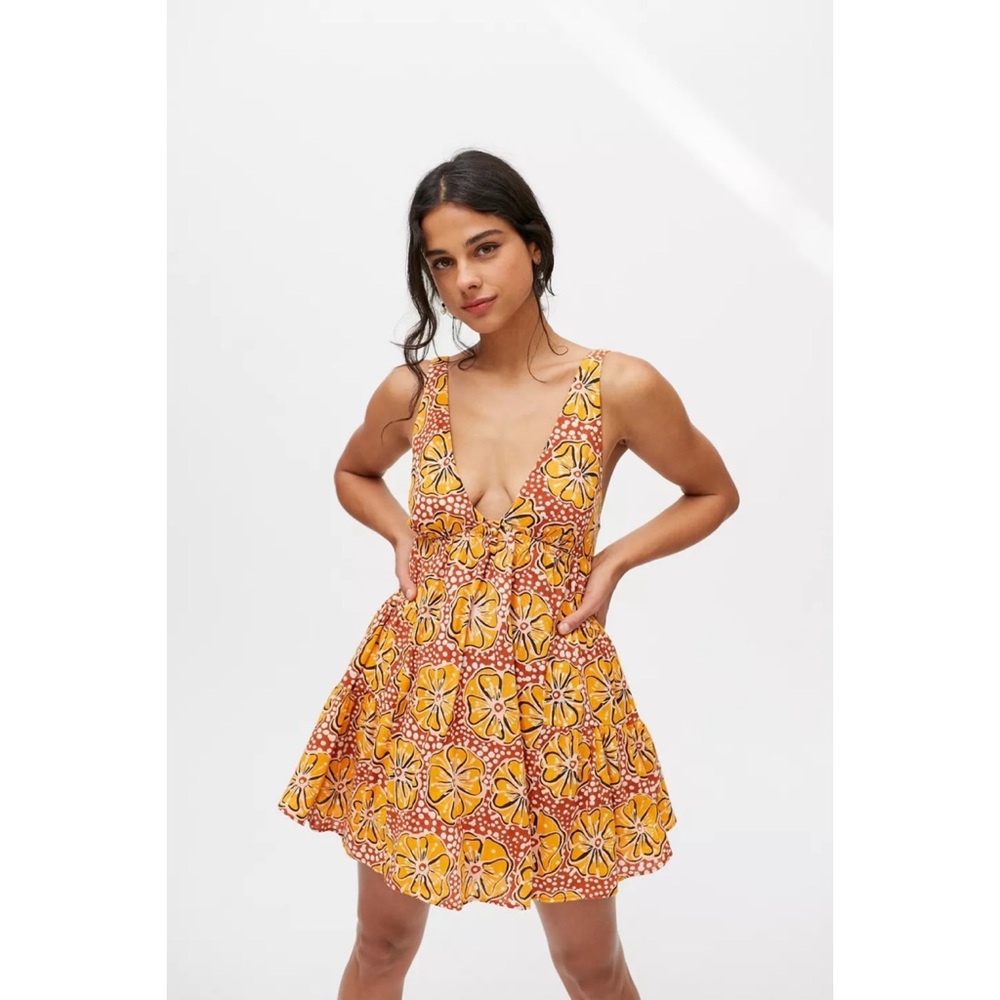 Urban Outfitters Claudette Plunging Frock Dress, Orange/Red, Size XS